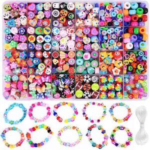 Polymer Clay Beads Bracelet Making Kit Cute Fruit Flower Charm Beads 1000pcs